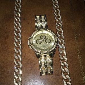 Cuban chain and watch set
